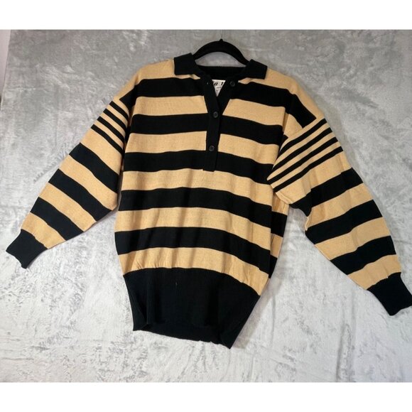 Via L.A Women's Size medium Sweater striped tan and black - Picture 9 of 16